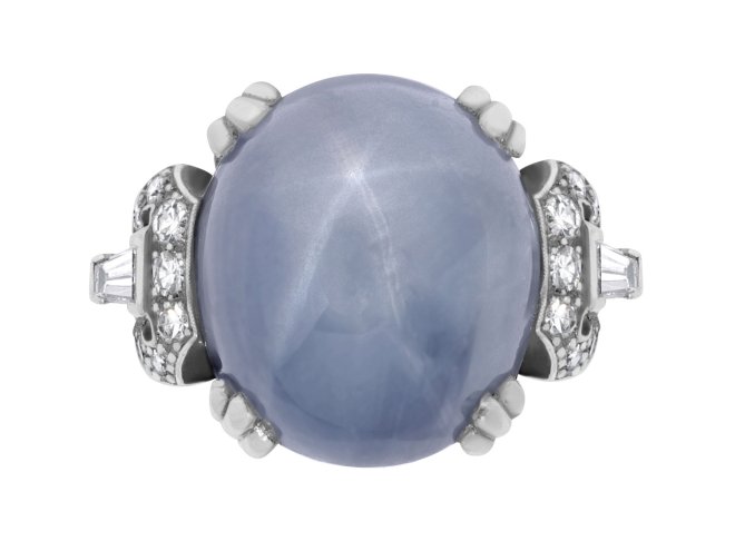 Ceylon star sapphire and diamond ring by J. Milhening. Inc, Chicago, American, circa 1950.