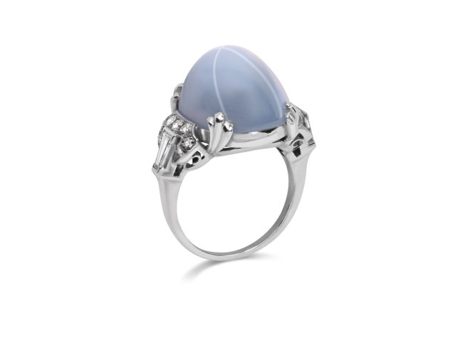 Ceylon star sapphire and diamond ring by J. Milhening. Inc, Chicago, American, circa 1950.
