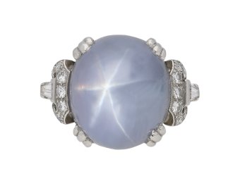 Ceylon star sapphire and diamond ring by J. Milhening. Inc, Chicago, American, circa 1950.