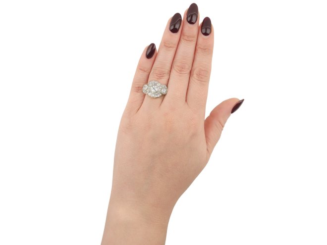 Edwardian diamond triple cluster ring, circa 1905.