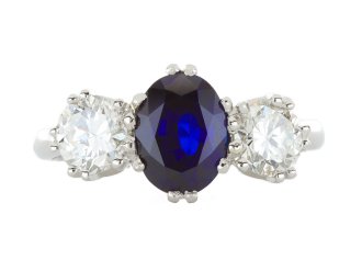 Burmese sapphire diamond three stone ring berganza hatton garden