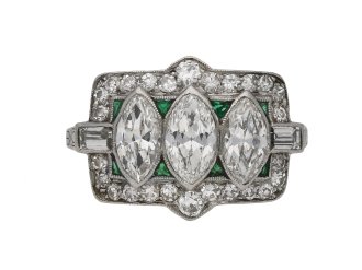 Art Deco diamond and emerald cluster ring berganza hatton garden