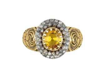 Citrine and diamond cluster ring, English, circa 1840. 
