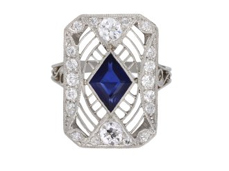 Riker Brothers sapphire and diamond cluster ring, American, circa 1920.  Hatton garden