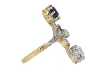 Art Nouveau sapphire diamond crossover ring berganza hatton garden