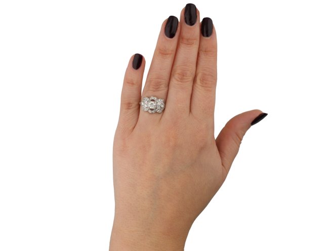 Ornate diamond cluster ring, American berganza hatton garden