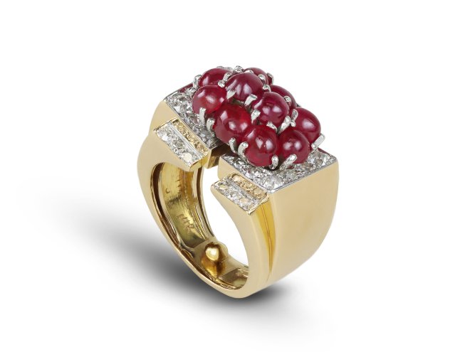 Trabert & Hoeffer with Mauboussin Burmese ruby and diamond ring, circa 1940.
