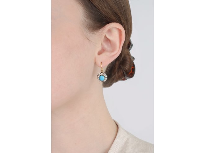 Victorian turquoise and diamond cluster earrings, circa 1890.