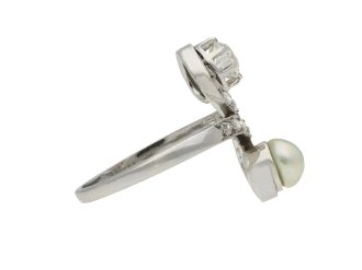 Pearl and diamond crossover ring berganza hatton garden