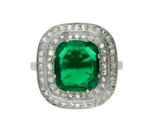 Emerald and diamond cluster ring hatton garden