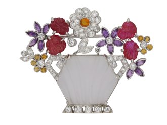 Gem set flower vase brooch berganza hatton garden