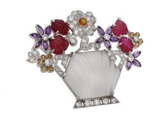 Gem set flower vase brooch berganza hatton garden