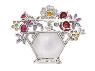 Gem set flower vase brooch berganza hatton garden