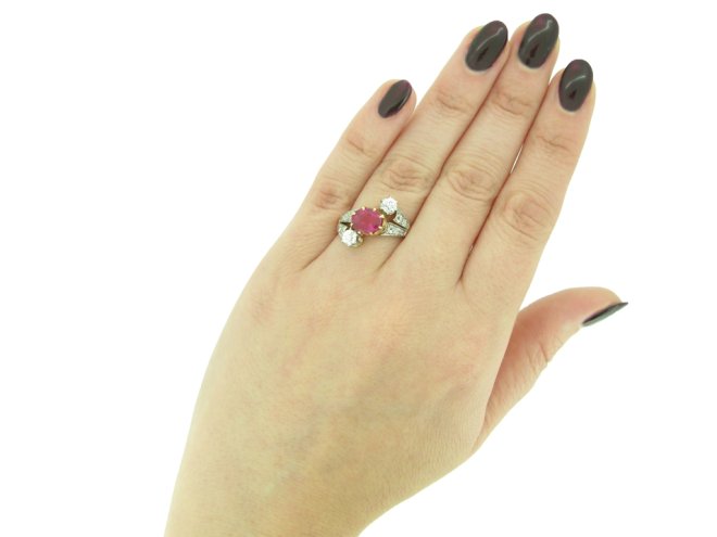 Burmese ruby and diamond crossover ring berganza hatton garden