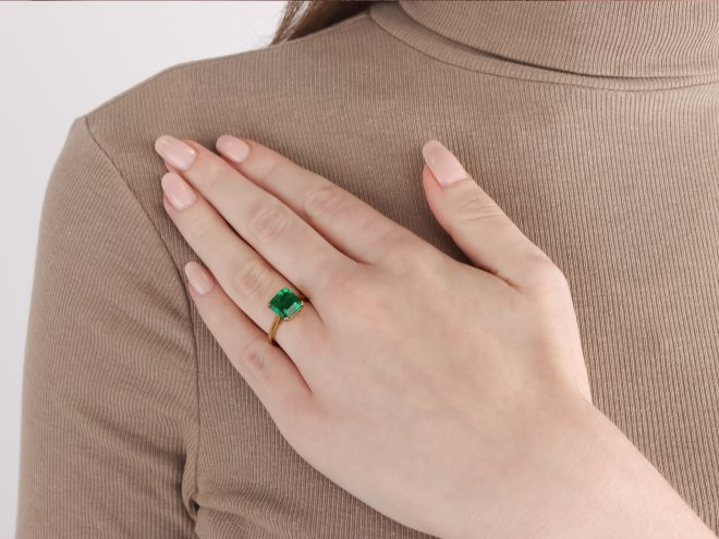 Colombian emerald solitaire ring, circa 1980.