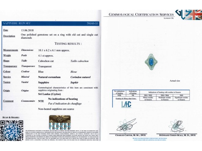 Cabochon Ceylon sapphire diamond ring berganza hatton garden