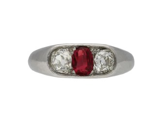 Art Deco ruby and diamond three stone ring berganza hatton garden