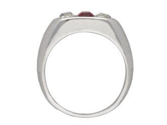 Art Deco ruby and diamond three stone ring berganza hatton garden