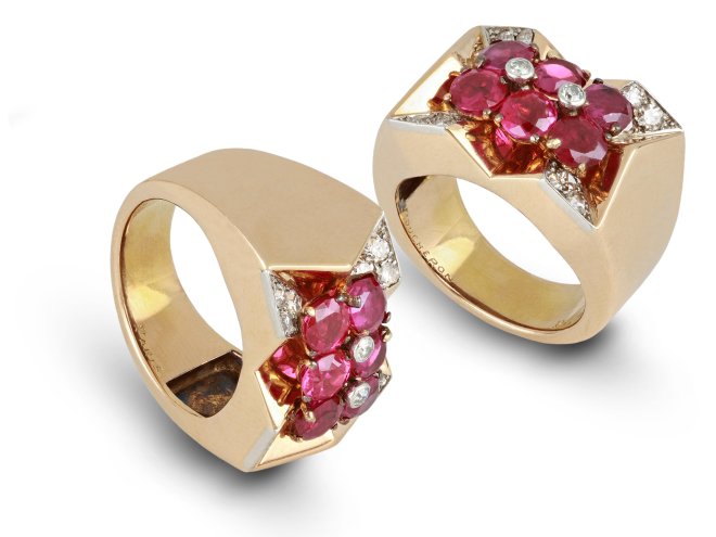 Boucheron Burmese ruby and diamond cocktail ring, French, circa 1945.Boucheron Burmese ruby and diamond cocktail ring, French, circa 1945.