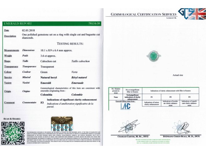 Cabochon Colombian emerald diamond ring berganza hatton garden
