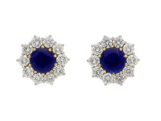 Sapphire and diamond cluster earrings, circa 1980. Hatton Garden