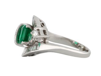 Colombian emerald diamond crossover ballerina ring hatton garden