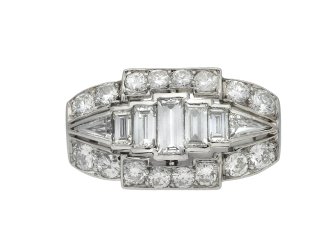 Art deco three row diamond cluster ring hatton garden