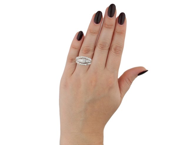 Art deco three row diamond cluster ring hatton garden