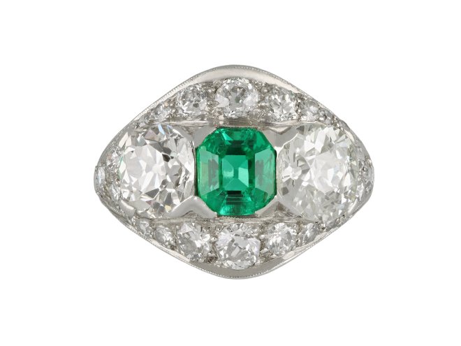 Art Deco Colombian emerald and diamond ring, circa 1920.
