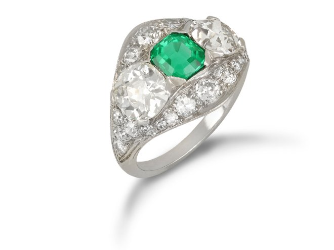 Art Deco Colombian emerald and diamond ring, circa 1920.