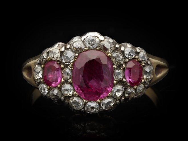 Georgian ruby and diamond cluster ring, circa 18th century.