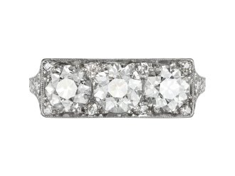 Art Deco three stone diamond ring, circa 1920.