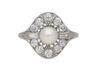 Natural pearl and diamond cluster ring berganza hatton garden