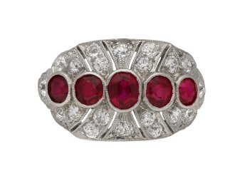 Five stone ruby and diamond cluster ring berganza hatton garden