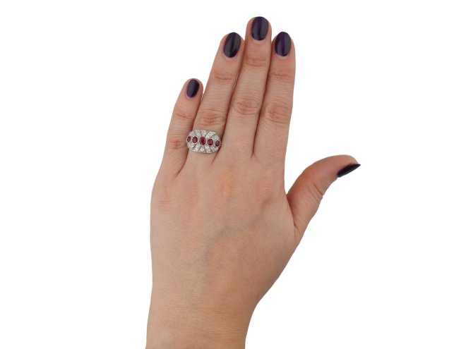 Five stone ruby and diamond cluster ring berganza hatton garden