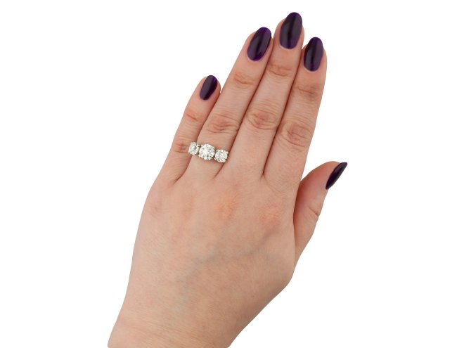 Three stone old cut diamond ring by Jabel hatton garden