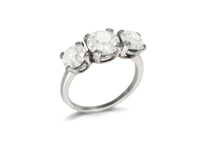 Jabel diamond three stone ring, American, circa 1920.