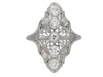 Ornate diamond cluster ring, circa 1915.