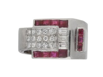 Art Deco ruby and diamond cocktail ring berganza hatton garden