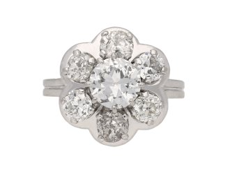 Diamond coronet cluster ring, French, circa 1940.