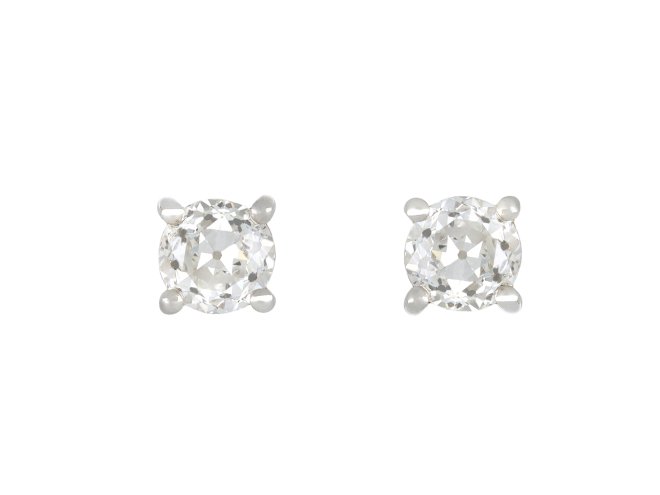Old cut diamond stud earrings, circa 1940.