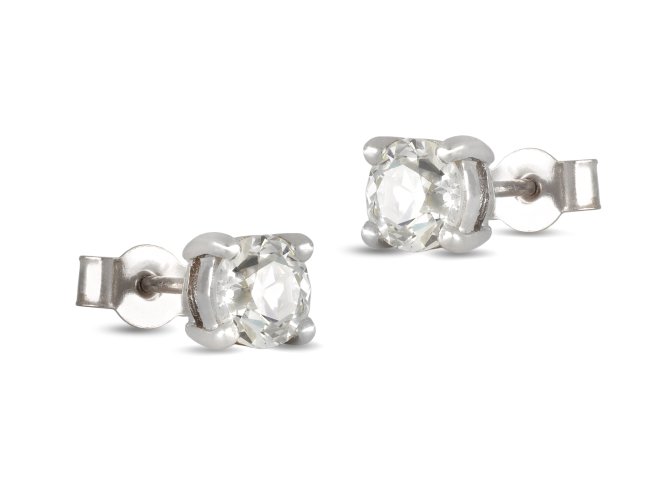 Old cut diamond stud earrings, circa 1940.