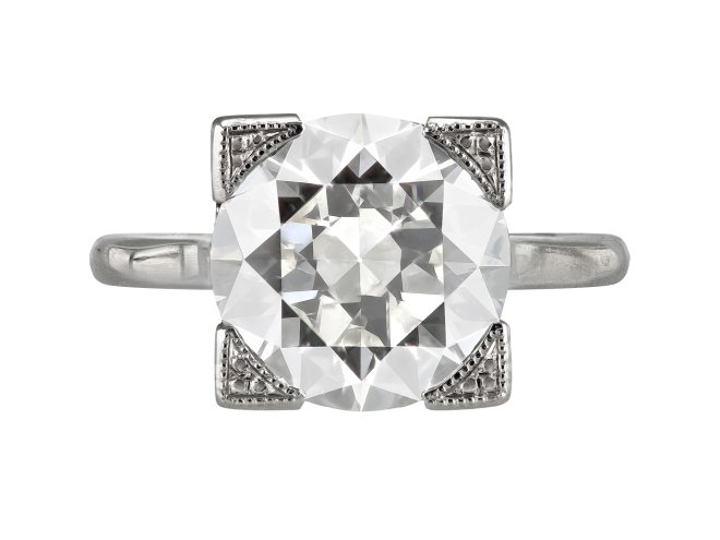 4.17 carat old cut diamond solitaire ring, circa 1935.