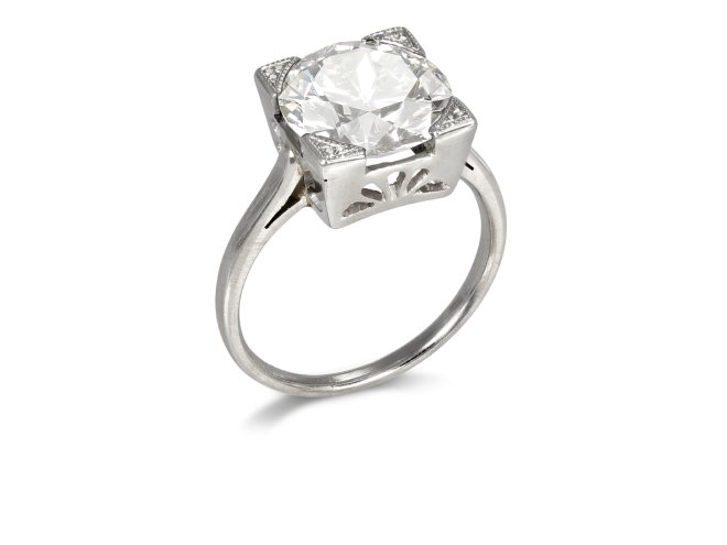 4.17 carat old cut diamond solitaire ring, circa 1935.