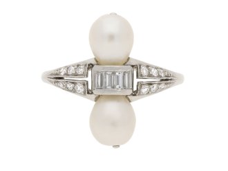 Two natural pearl and diamond ring 1920 Berganza Hatton Garden