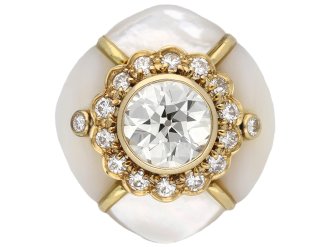 Fred diamond and mother of pearl cluster ring, French, circa 1970.