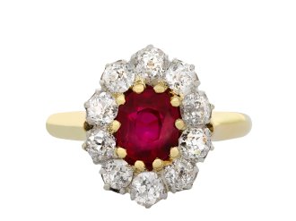 Antique Burmese ruby diamond coronet cluster ring hatton garden