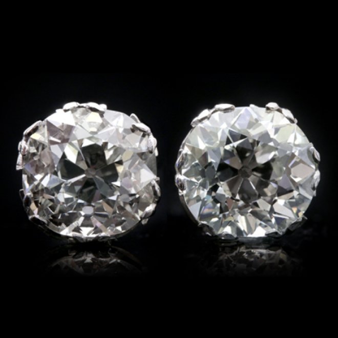 Old mine cushion shape diamond earrings berganza hatton garden