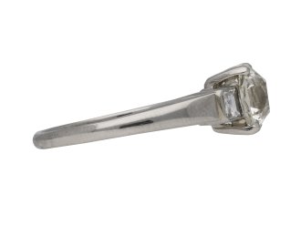 Art Deco flanked solitaire diamond ring, circa 1935.