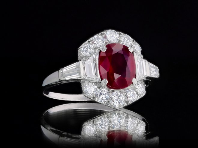 Art Deco Burmese ruby and diamond ring, circa 1935 hatton garden